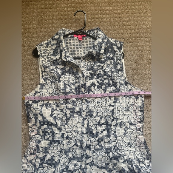 Betsey Johnson Blue & White Floral Grid Burnout Fit Flare Dress - Picture 6 of 10